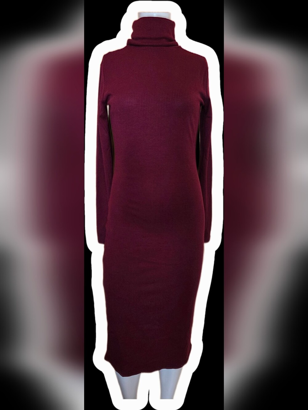 Burgundy Ribbed Long Sleeve Bodycon Dress